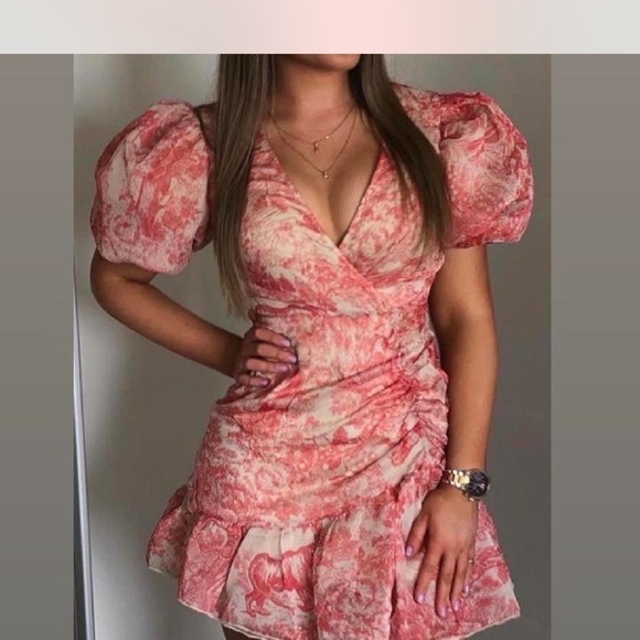 Missguided Dresses & Skirts - Missguided Porcelain Print Puff Sleeve Mini Dress SZ 12